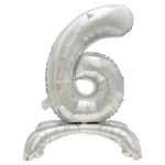 Product foto van Folieballon zilver "6" 73cm zelfstaand