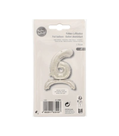 Product foto van Folieballon zilver "6" 73cm zelfstaand