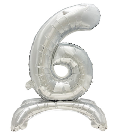 Product foto van Folieballon zilver "6" 73cm zelfstaand