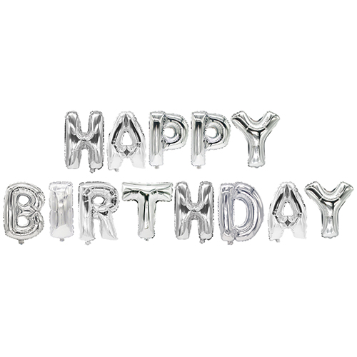 Product foto van Folieballonnen Happy Birthday set zilver