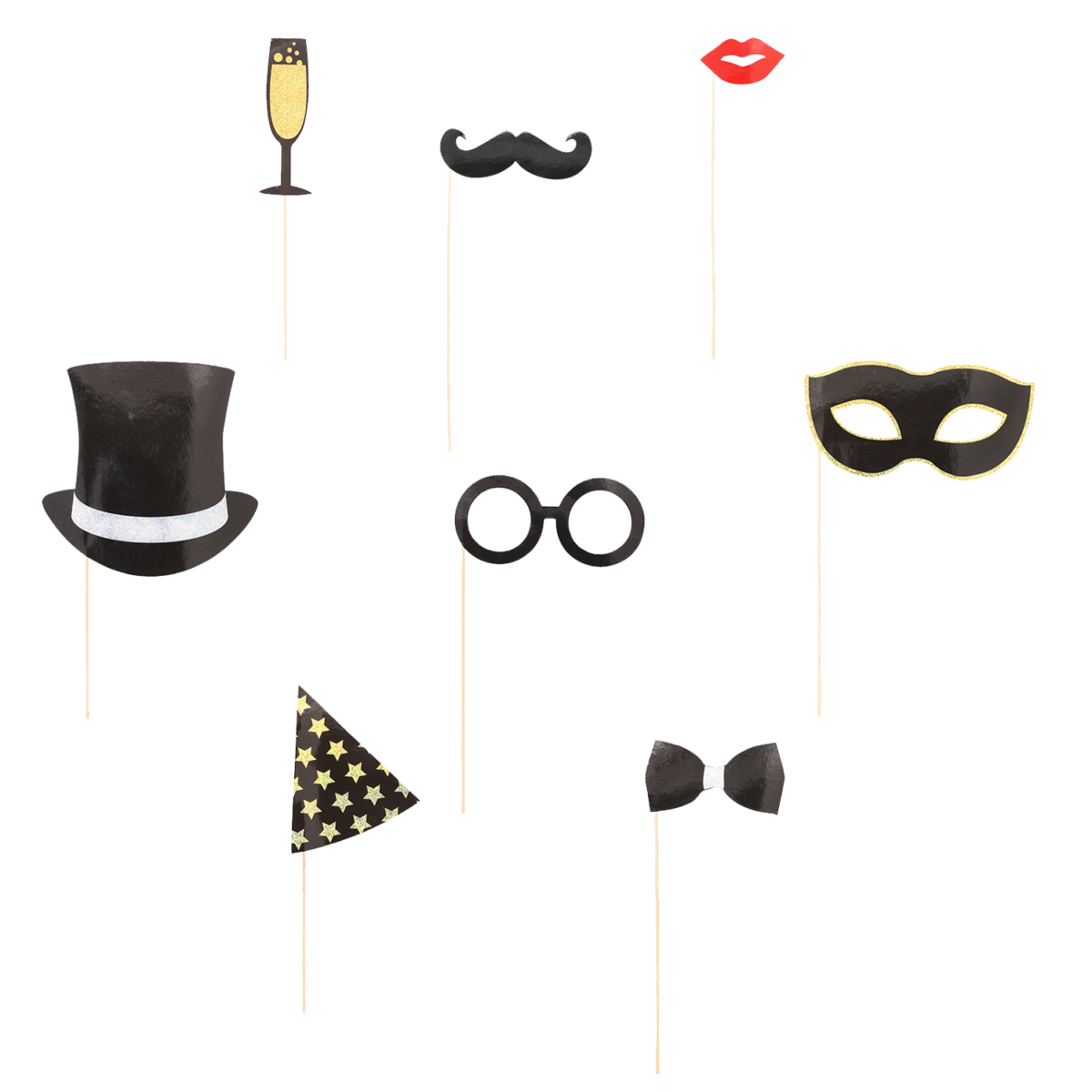 Fotobooth accessoires assorti kleuren set van 8 Product foto van Fotobooth accessoires assorti kleuren set van 8