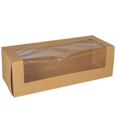 Product foto van Gebaksdozen met deksel PLA venster 10x32x12 cm set van 25