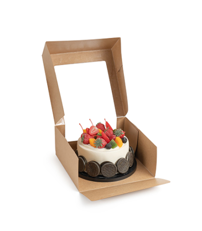 Product foto van Gebaksdozen met deksel hoekig 10x23x23cm PLA venster set van 25