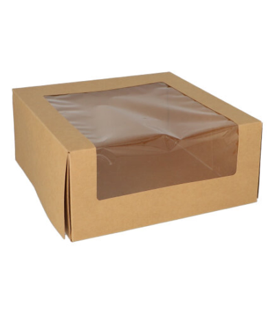 Product foto van Gebaksdozen met deksel hoekig 10x23x23cm PLA venster set van 25