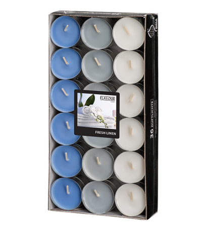 Product foto van Geurkaarsen Fresh Linen wit set van 36 Gala Flavour