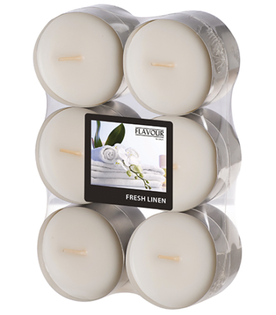 Product foto van Geurkaarsen Maxi Fresh Linen wit set van 12 GALA