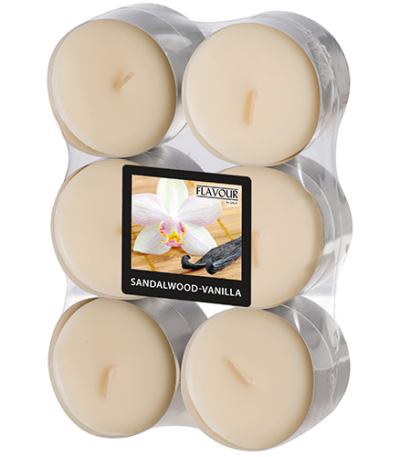 Product foto van Geurkaarsen ivoor Sandalwood-Vanilla set van 12 GALA Flavour Maxi