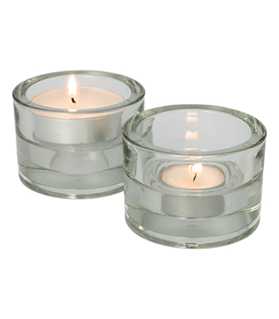 Product foto van Glazen kandelaars transparant 2in1 voor theelichten en maxi theelichten