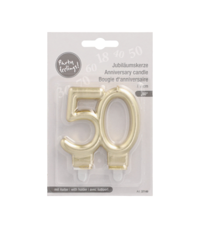 Product foto van Gouden jubileumkaarsen met houder 7cm set van 50