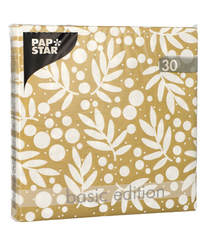 Product foto van Gouden servetten 3-laags 33x33cm set van 30 Holly