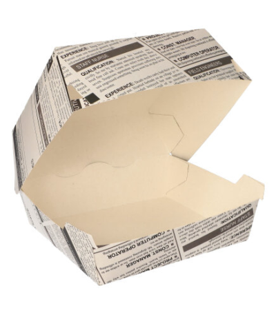 Product foto van Hamburgerboxen karton newsprint groot set van 50
