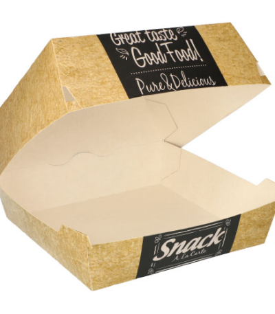Product foto van Hamburgerboxen karton van houtvezels XXL bruin set van 50 Good Food