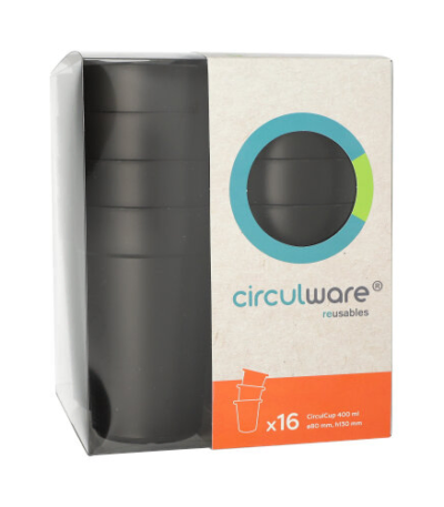 Product foto van Herbruikbare drinkbekers PP zwart set van 16 400ml Circulware