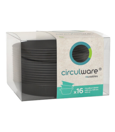 Product foto van Herbruikbare schalen Circulware by Haval zwart set van 16 400ml