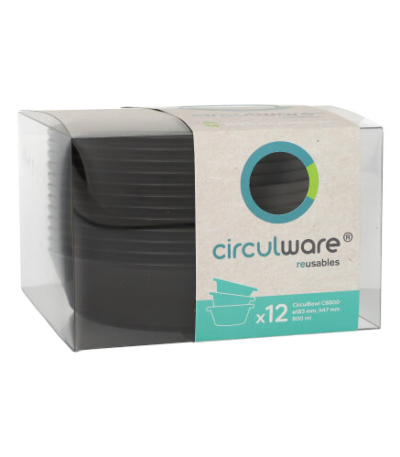 Product foto van Herbruikbare schalen Circulware zwart mix set van 12 800ml