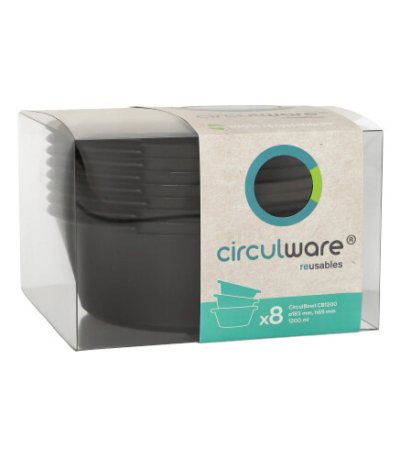 Product foto van Herbruikbare schalen Circulware zwart set van 8 1200ml