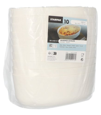 Product foto van Herbruikbare schalen ovaal wit set van 10 Cella 2400ml