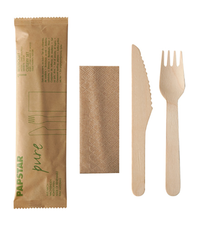 Product foto van Houten bestekset mes vork servet wit "pure"