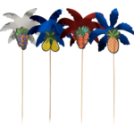 Product foto van Houten decoprikkers assorti kleuren Palm Leaf set van 50
