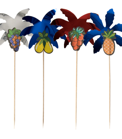 Product foto van Houten decoprikkers assorti kleuren Palm Leaf set van 50