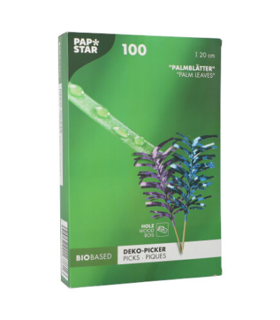 Product foto van Houten decoprikkers assorti kleuren set van 100 Palm Leaf