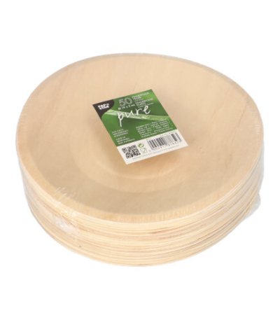 Product foto van Houten fingerfood borden rond set van 50 19cm