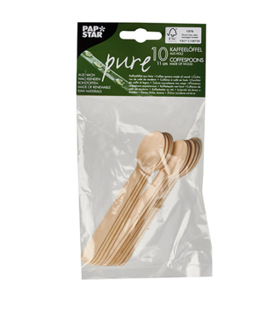 Product foto van Houten koffielepels 11 cm set van 10 Pure