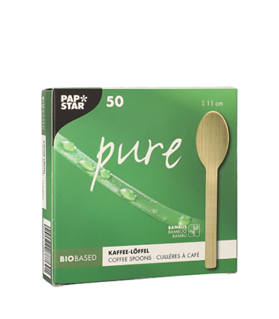Product foto van Houten koffielepeltjes bamboe 11cm set van 50