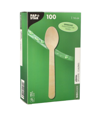 Product foto van Houten lepels gewaxt 16 cm set van 100