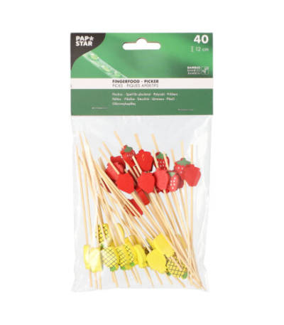 Product foto van Houten prikkers Fruit 12 cm set van 40