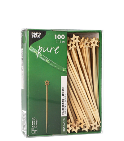 Product foto van Houten prikkers voor fingerfood 12cm set van 100 Star