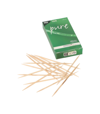 Product foto van Houten tandenstokers rond set van 100 8cm