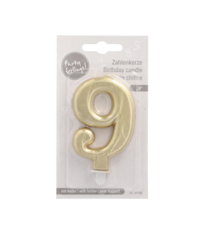 Product foto van Kaarsen met houder goud 9cm set van 9