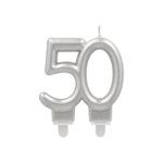 Product foto van Kaarsen met houder zilver "50" jubileum set