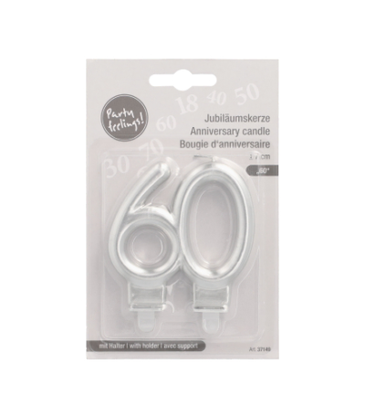 Product foto van Kaarsen met houder zilver "60" 7cm