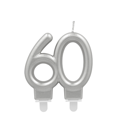 Product foto van Kaarsen met houder zilver "60" 7cm