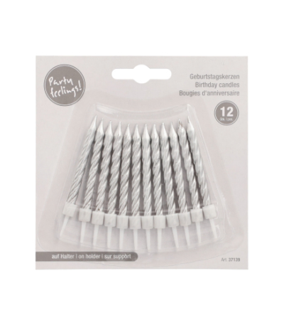 Product foto van Kaarsen op houder verjaardag zilver 6cm set van 12