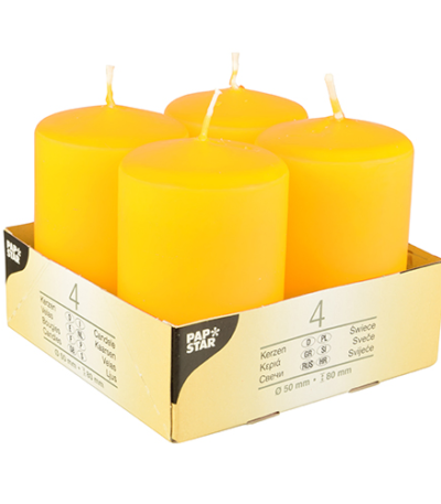 Product foto van Kaarsen stompkaarsen geel set van 4