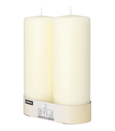 Product foto van Kaarsen stompkaarsen ivoor 80mm x 220mm set van 2 Ivory