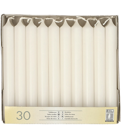 Product foto van Kaarsen tafelkaarsen wit set van 30