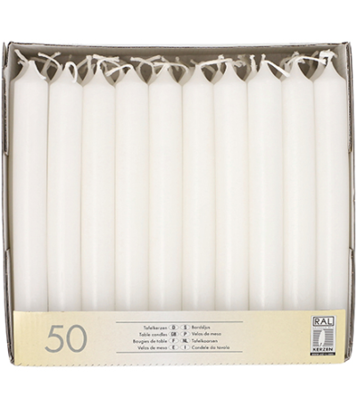 Product foto van Kaarsen tafelkaarsen wit set van 50