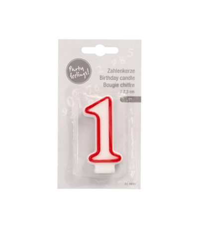 Product foto van Kaarsen verjaardag wit met rode rand 7.3cm