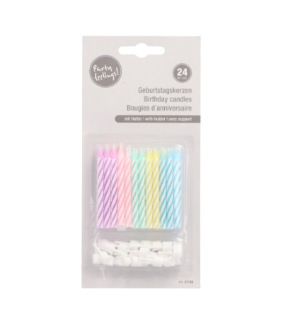 Product foto van Kaarsjes met houders pastel assorti kleuren set van 24
