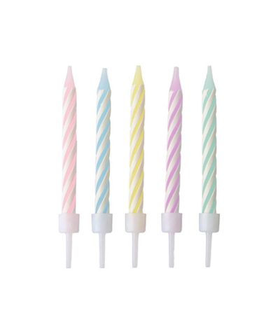 Product foto van Kaarsjes met houders pastel assorti kleuren set van 24