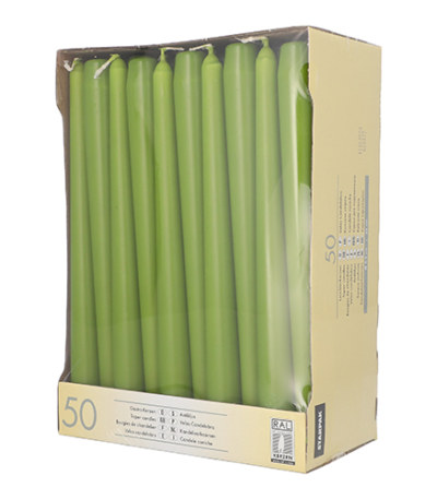 Product foto van Kandelaarkaarsen olijfgroen set van 50