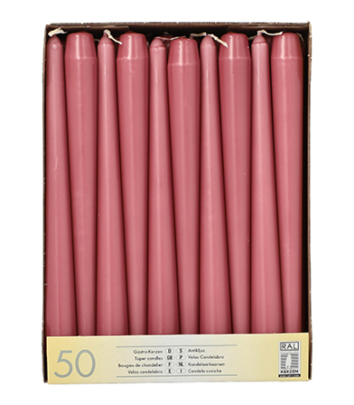 Product foto van Kandelaarkaarsen oudroze set van 50 22cm