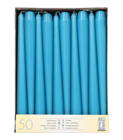Product foto van Kandelaarkaarsen turquoise set van 50 2