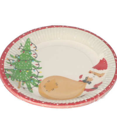 Product foto van Karton Borden rond 23 cm set van 10 Lutins de Noel