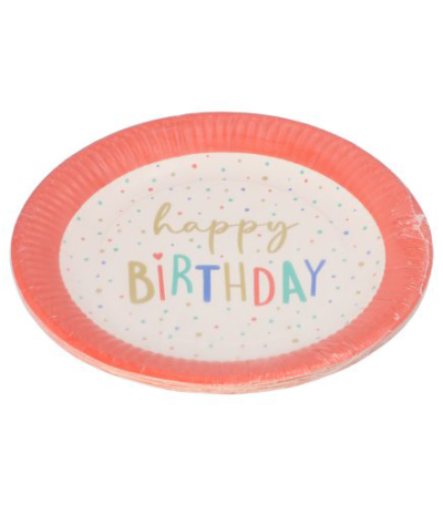 Product foto van Karton Borden rond Happy Birthday set van 10 23cm