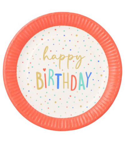 Product foto van Karton Borden rond Happy Birthday set van 10 23cm